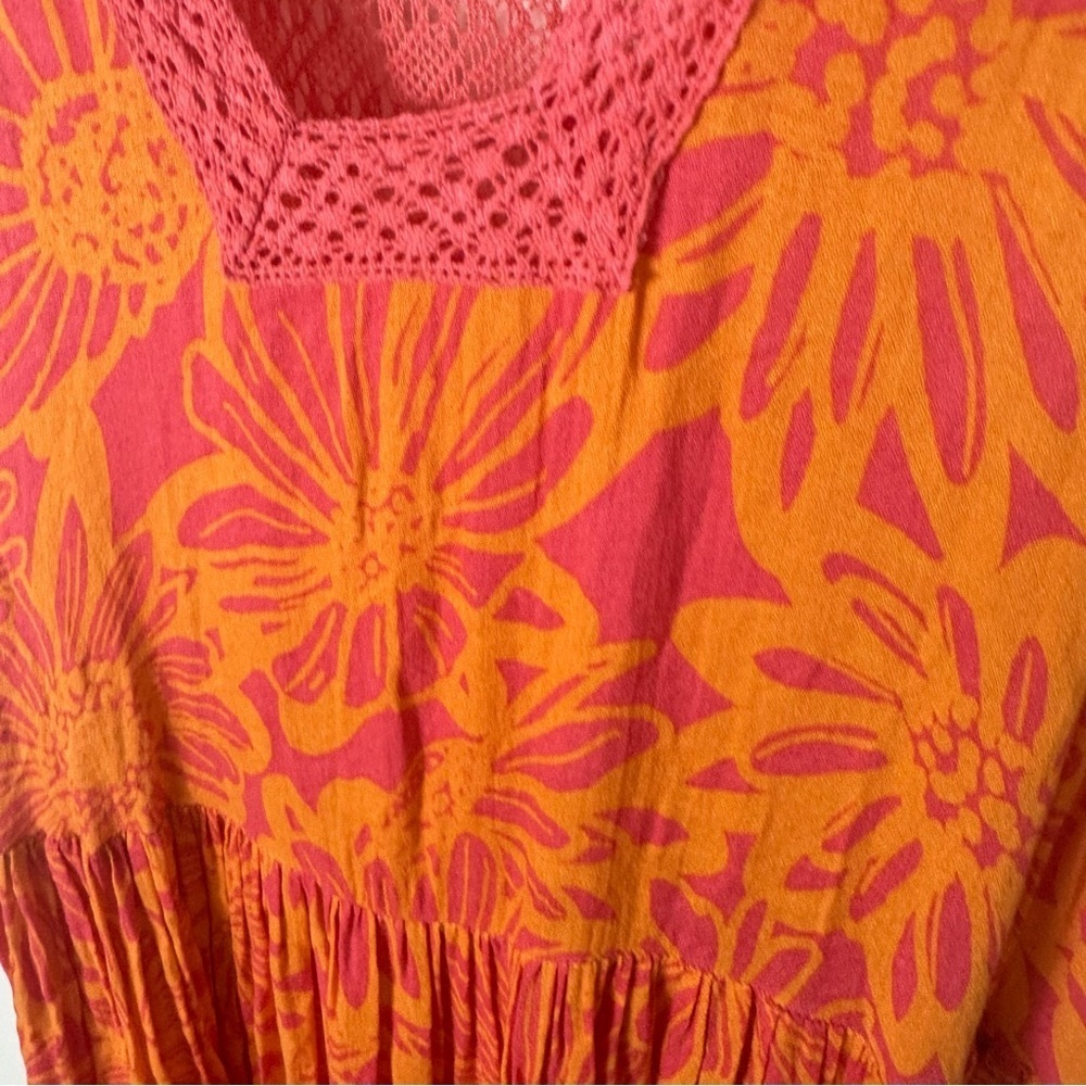 Free People Tiers For You Floral Maxi Dress Orange & Pink Crochet Medium Flowy - Picture 6 of 11